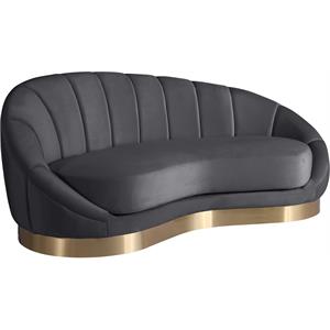 meridian furniture shelly contemporary velvet channel tufted shell shaped chaise lounge