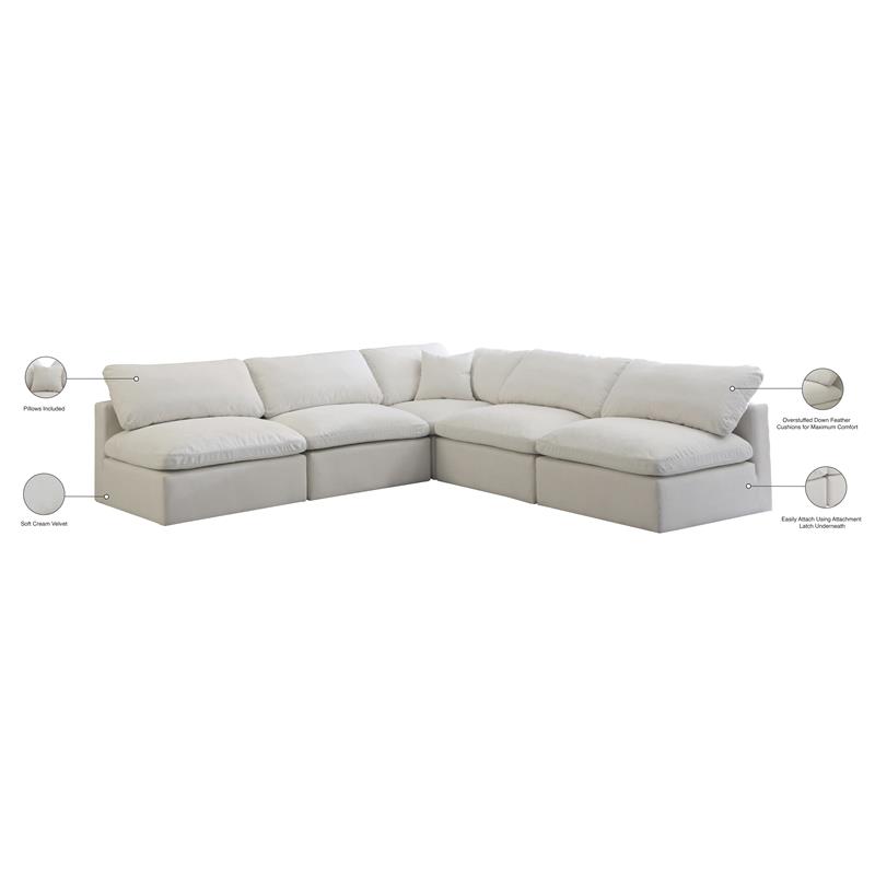 Meridian Furniture Plush Standard Cream Velvet Modular Sectional