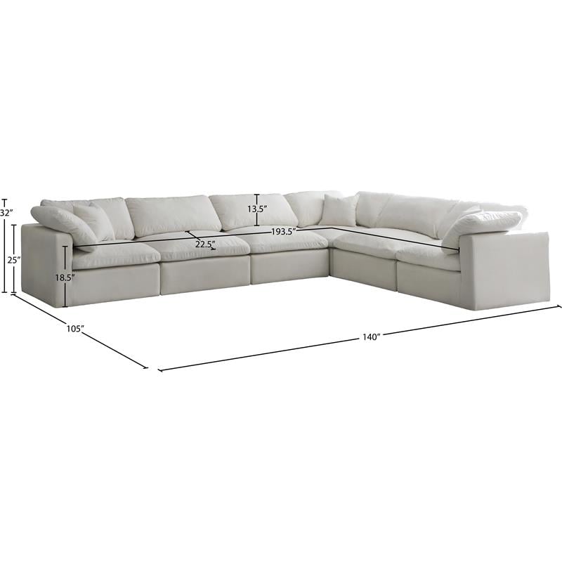 Meridian Furniture Plush Standard Cream Velvet Modular Sectional