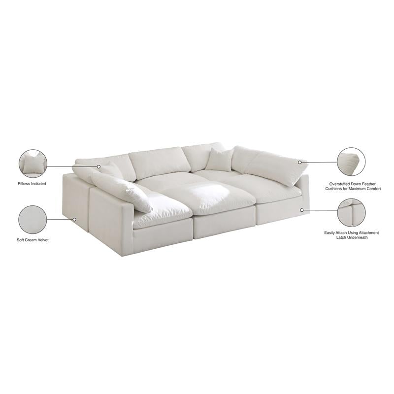 Meridian Furniture Plush Standard Cream Velvet Modular Sectional