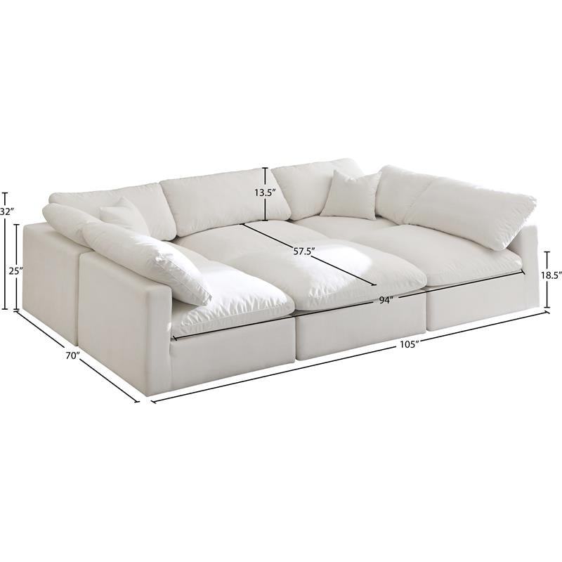 Meridian Furniture Plush Standard Cream Velvet Modular Sectional
