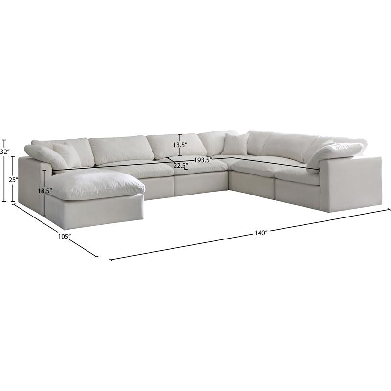 Meridian Furniture Plush Standard Cream Velvet Modular Sectional