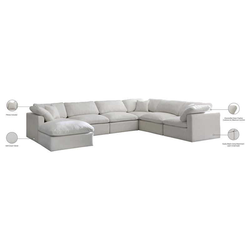 Meridian Furniture Plush Standard Cream Velvet Modular Sectional