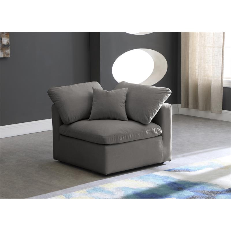 Meridian Furniture Plush Standard Gray Velvet Modular Corner Chair