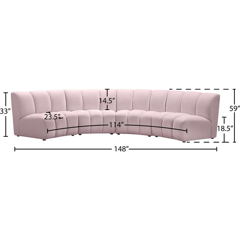 Meridian Furniture Infinity Pink Velvet 4pc. Modular Sectional