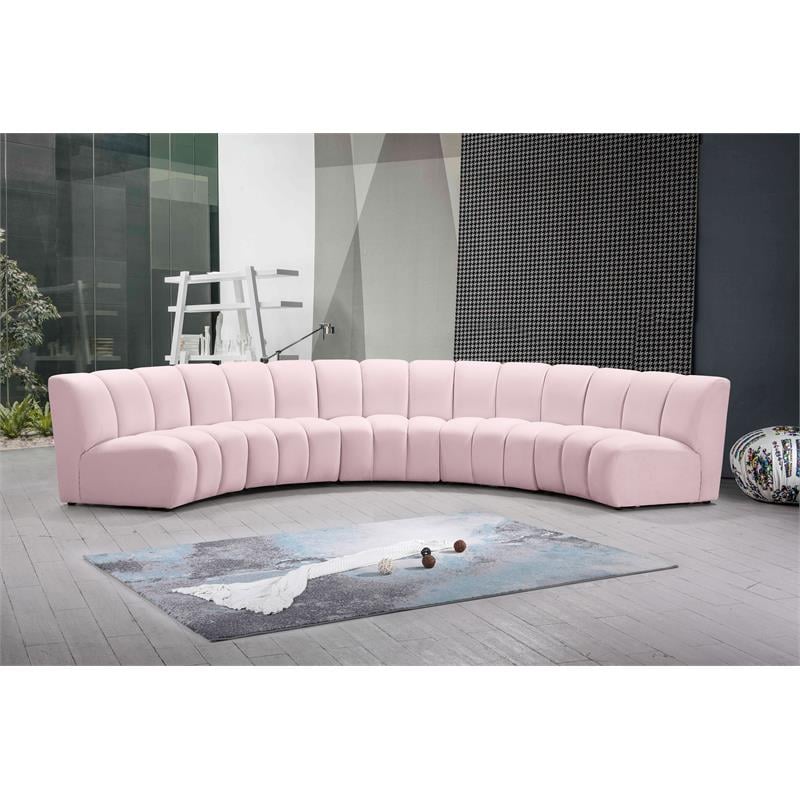 Meridian Furniture Infinity Pink Velvet 5pc. Modular Sectional