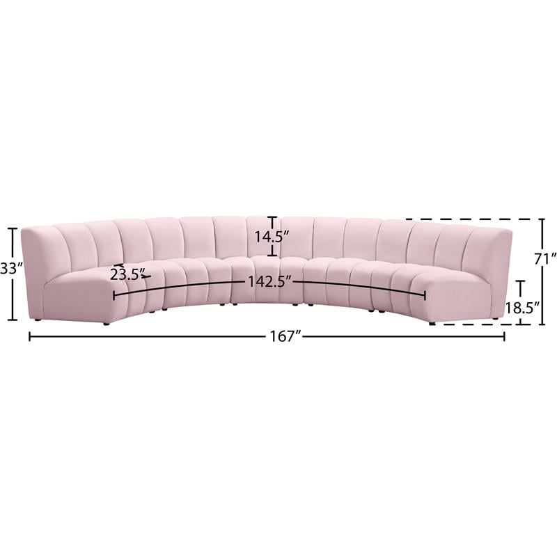 Meridian Furniture Infinity Pink Velvet 5pc. Modular Sectional