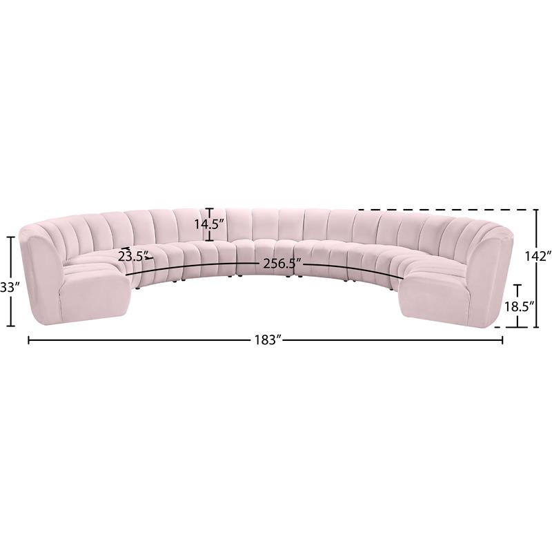 Meridian Furniture Infinity Pink Velvet 9pc. Modular Sectional