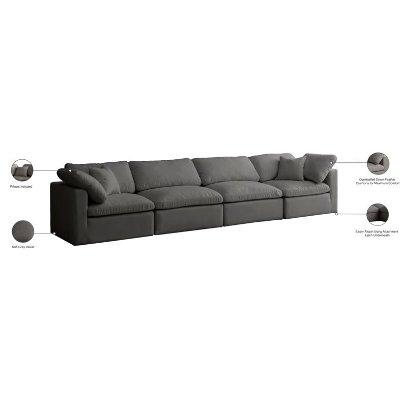 Meridian Furniture Plush Standard Gray Velvet Modular Sofa