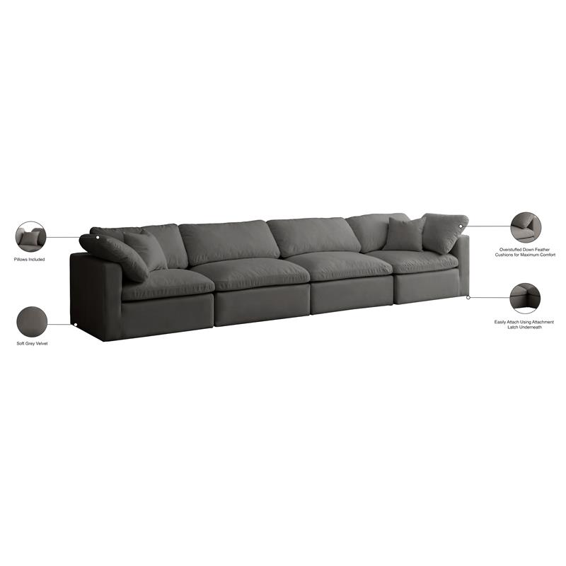 Meridian Furniture Plush Standard Gray Velvet Modular Sofa