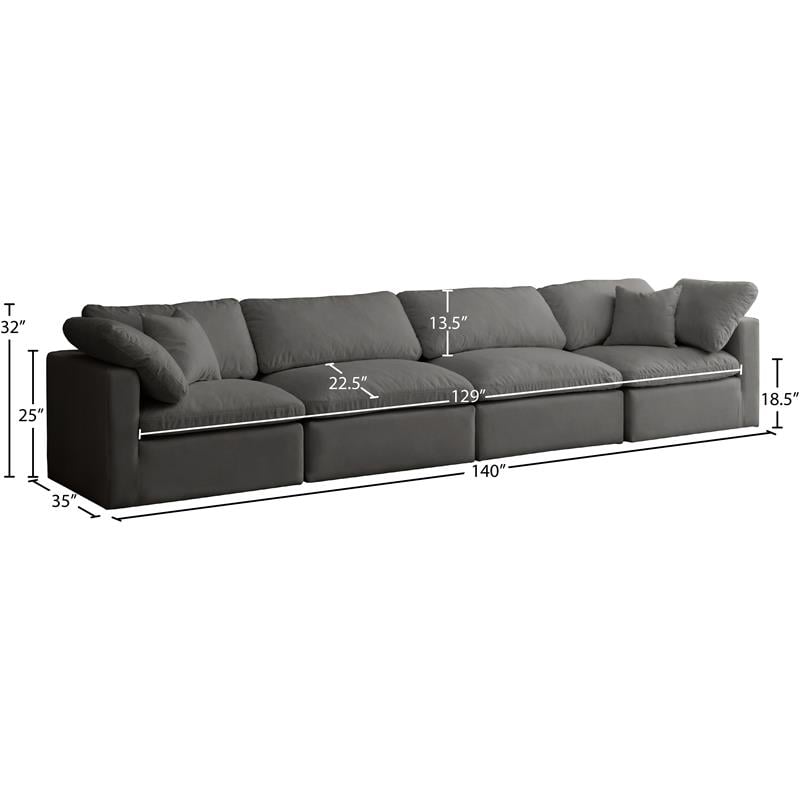 Meridian Furniture Plush Standard Gray Velvet Modular Sofa