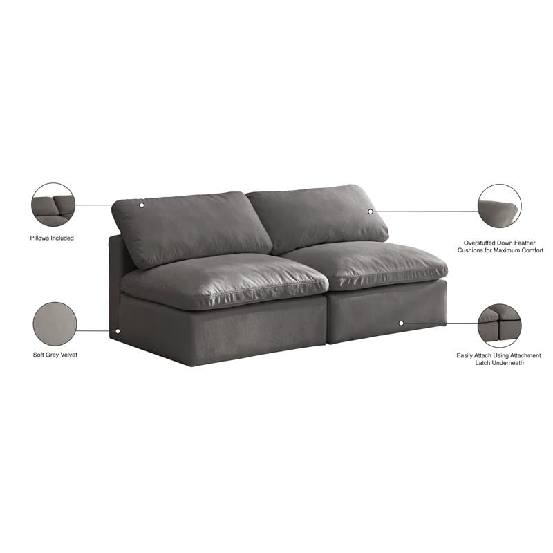 Meridian Furniture Plush Standard Gray Velvet Modular Armless Sofa