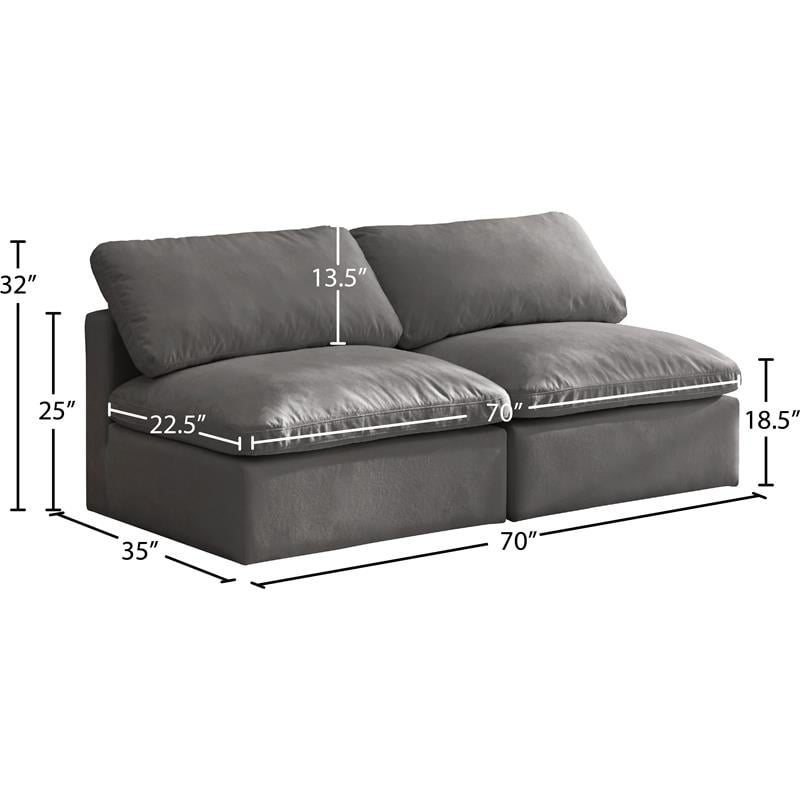 Meridian Furniture Plush Standard Gray Velvet Modular Armless Sofa