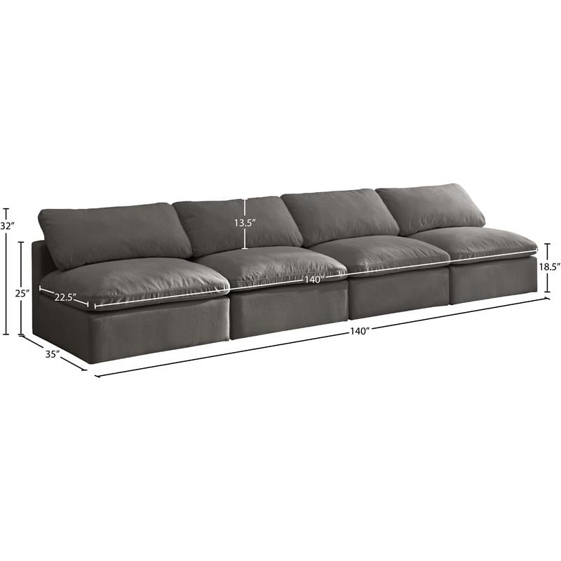 Meridian Furniture Plush Standard Gray Velvet Modular Armless Sofa