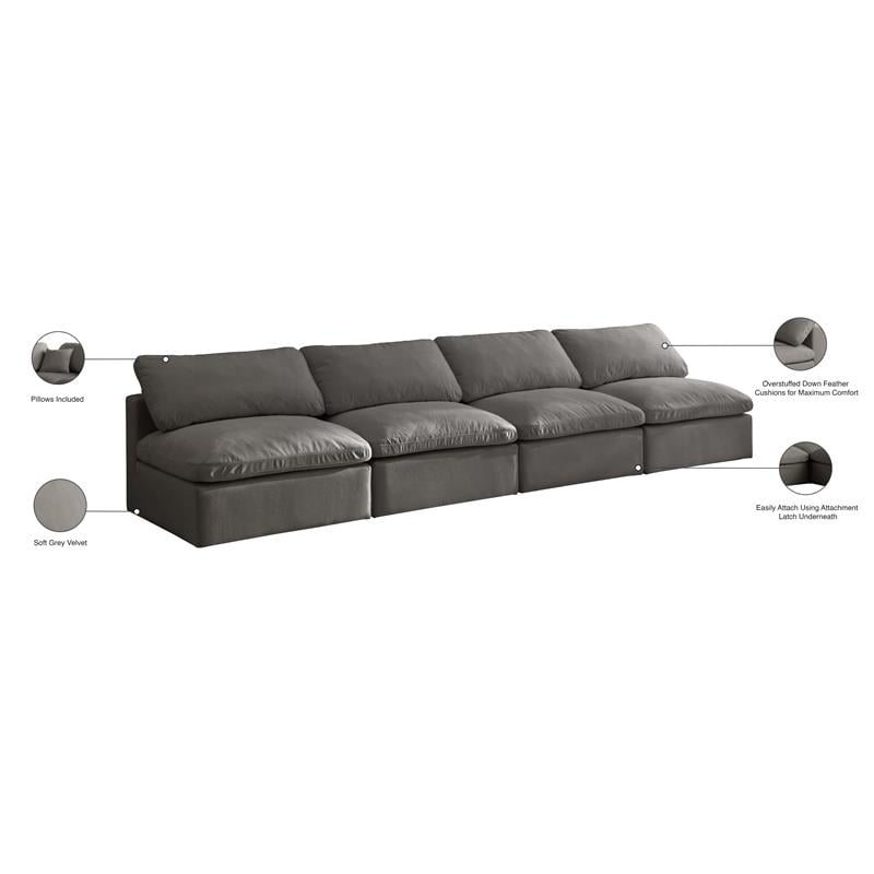 Meridian Furniture Plush Standard Gray Velvet Modular Armless Sofa