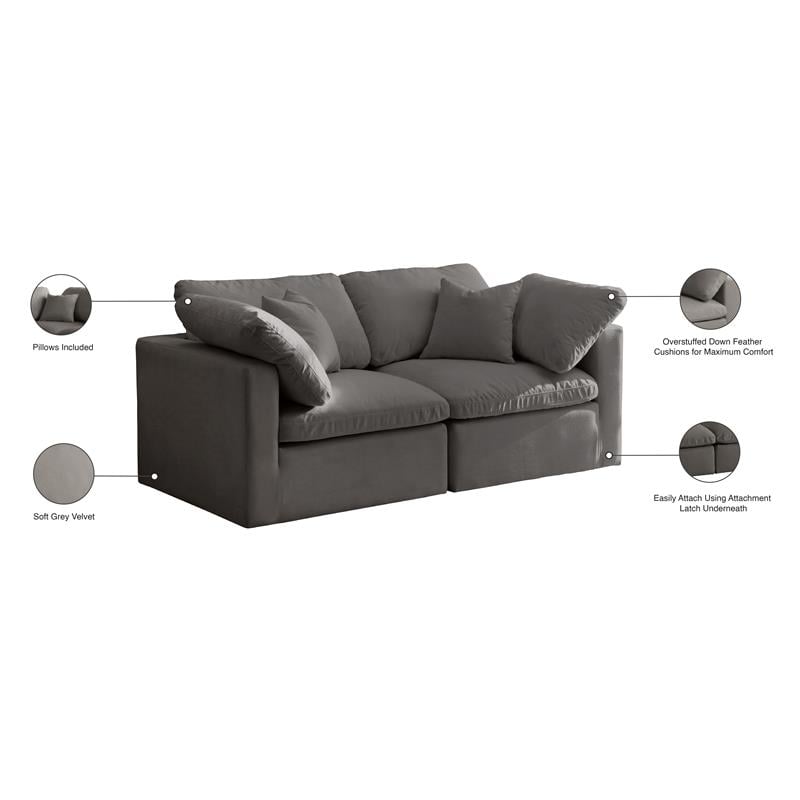 Meridian Furniture Plush Standard Gray Velvet Modular Sofa