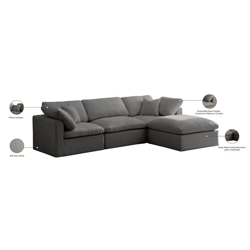 Meridian Furniture Plush Standard Gray Velvet Modular Sectional