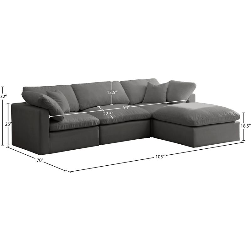 Meridian Furniture Plush Standard Gray Velvet Modular Sectional