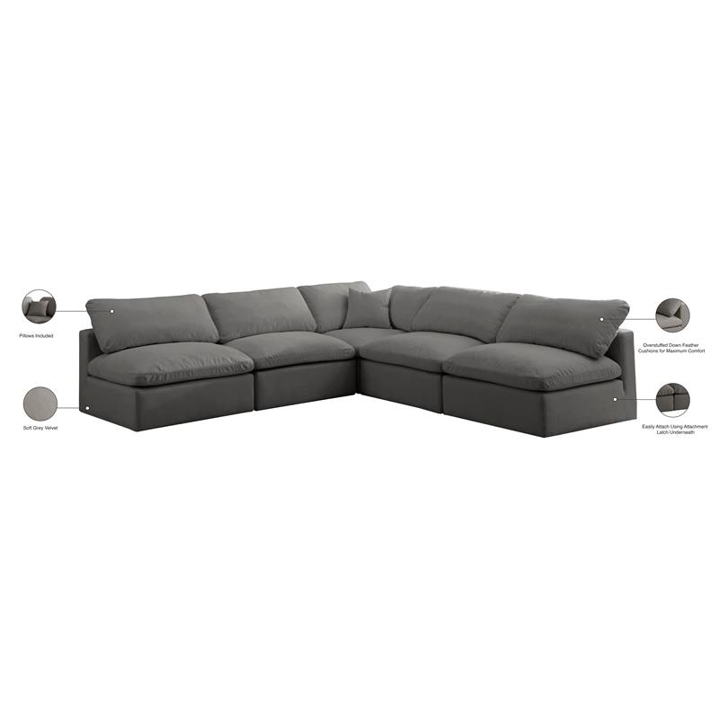 Meridian Furniture Plush Standard Gray Velvet Modular Sectional