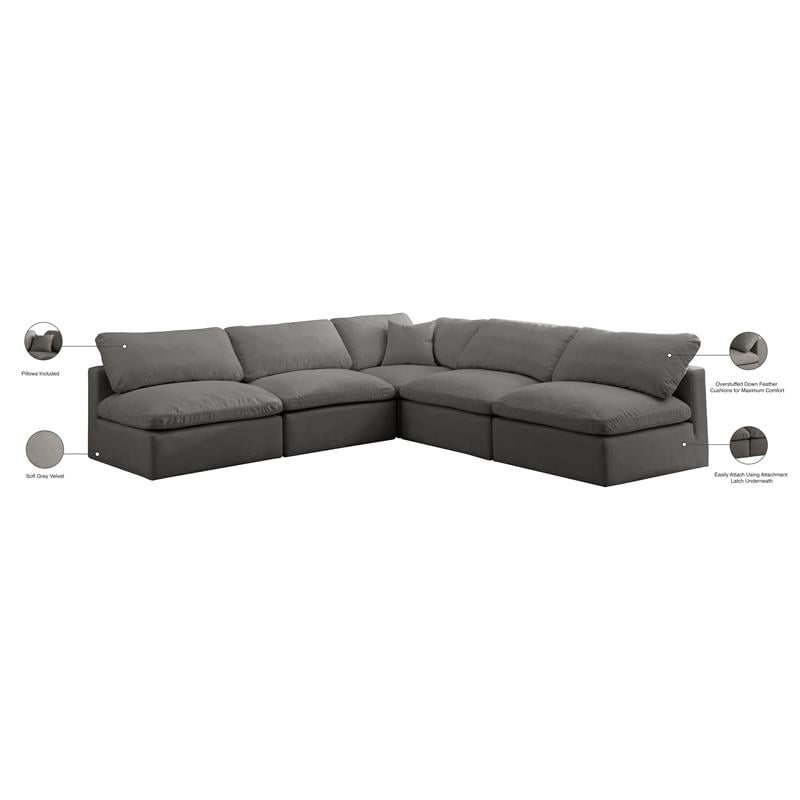 Meridian Furniture Plush Standard Gray Velvet Modular Sectional