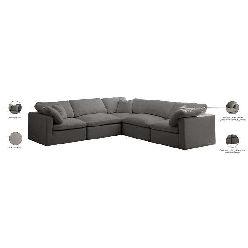 Meridian Furniture Plush Standard Gray Velvet Modular Sectional