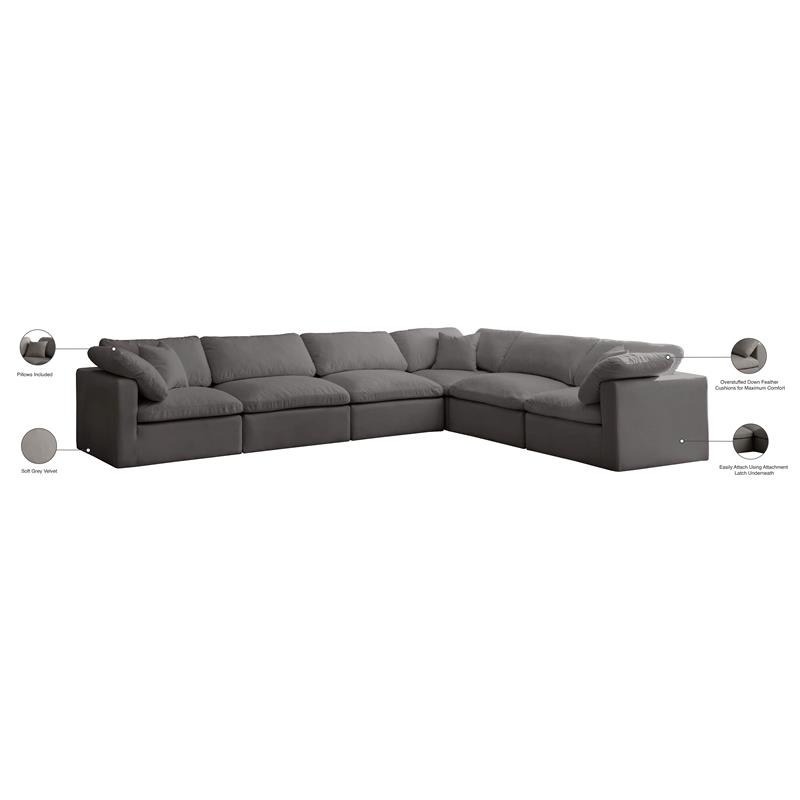 Meridian Furniture Plush Standard Gray Velvet Modular Sectional