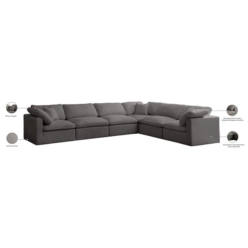Meridian Furniture Plush Standard Gray Velvet Modular Sectional