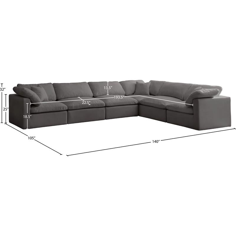 Meridian Furniture Plush Standard Gray Velvet Modular Sectional