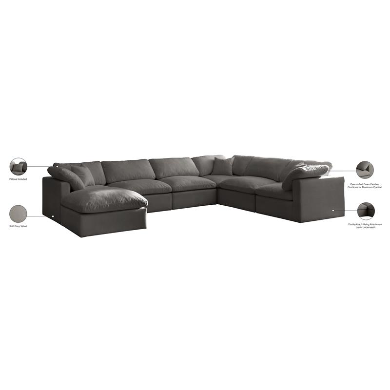 Meridian Furniture Plush Standard Gray Velvet Modular Sectional