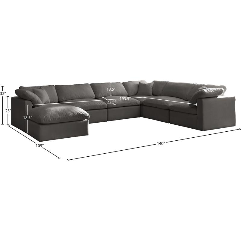 Meridian Furniture Plush Standard Gray Velvet Modular Sectional