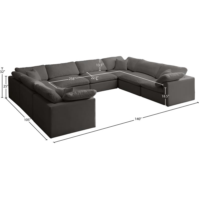 Meridian Furniture Plush Standard Gray Velvet Modular Sectional