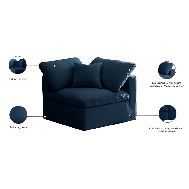 Meridian Furniture Plush Standard Navy Velvet Modular Corner Chair