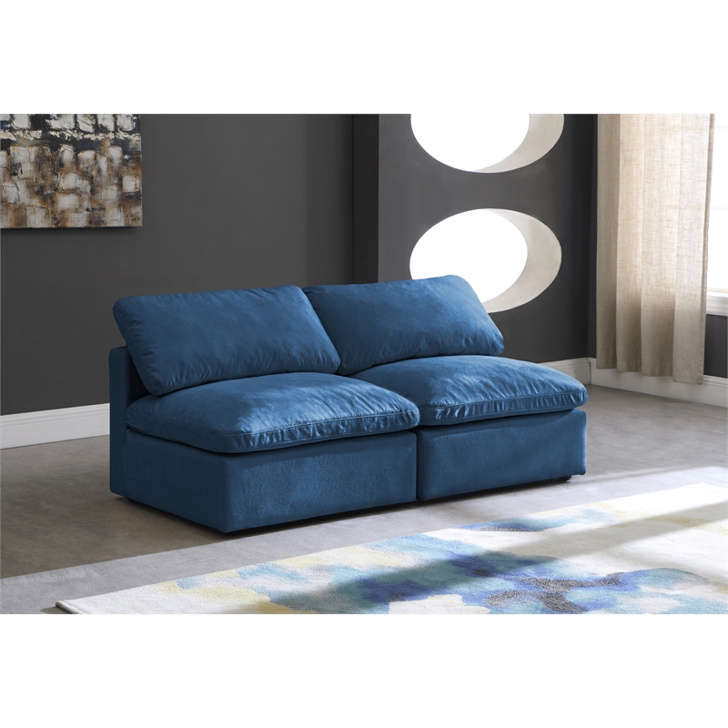 Meridian Furniture Plush Standard Navy Velvet Modular Armless Sofa