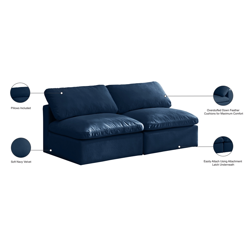 Meridian Furniture Plush Standard Navy Velvet Modular Armless Sofa