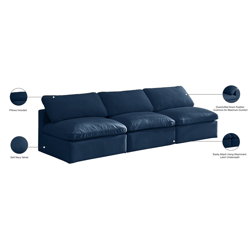 Meridian Furniture Plush Standard Navy Velvet Modular Armless Sofa
