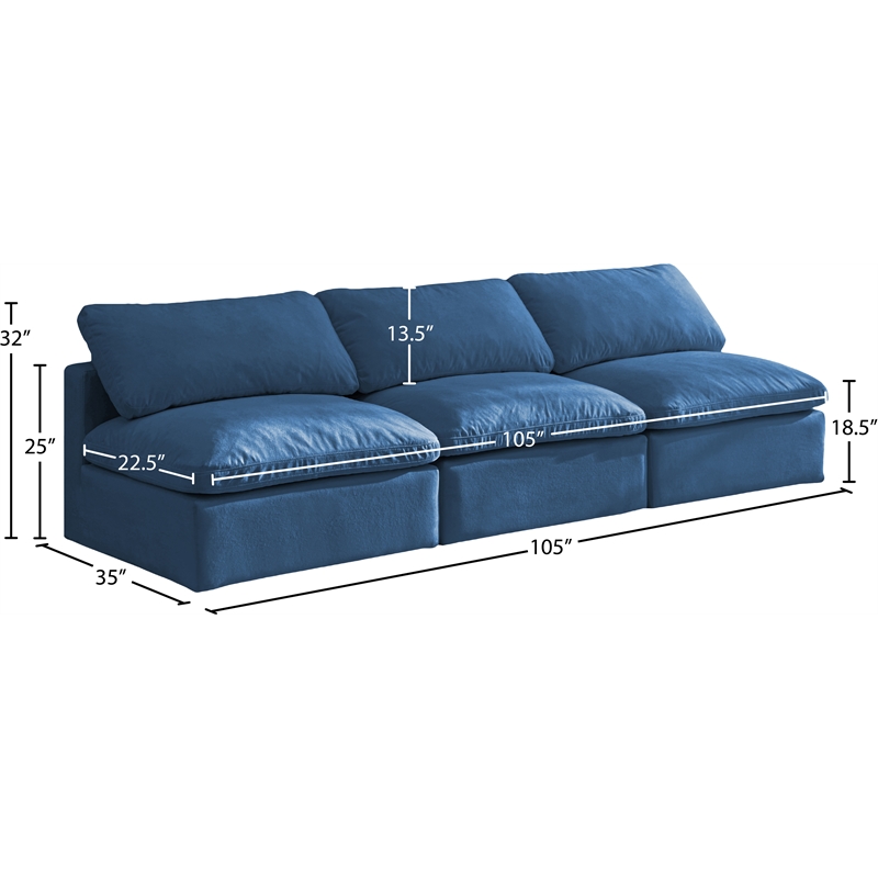 Meridian Furniture Plush Standard Navy Velvet Modular Armless Sofa
