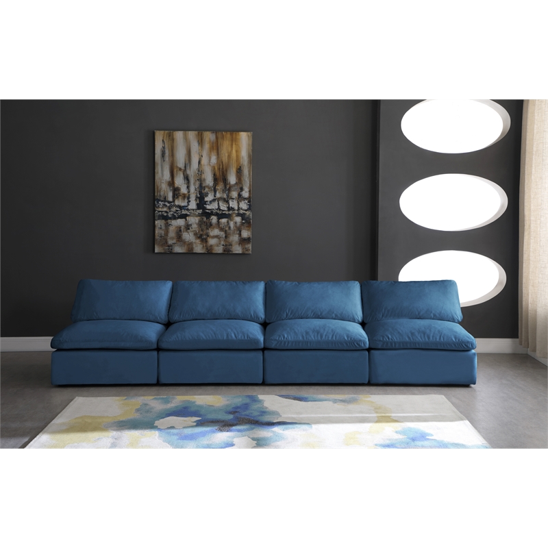 Meridian Furniture Plush Standard Navy Velvet Modular Armless Sofa