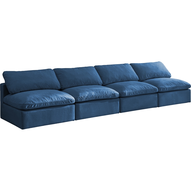 Meridian Furniture Plush Standard Navy Velvet Modular Armless Sofa