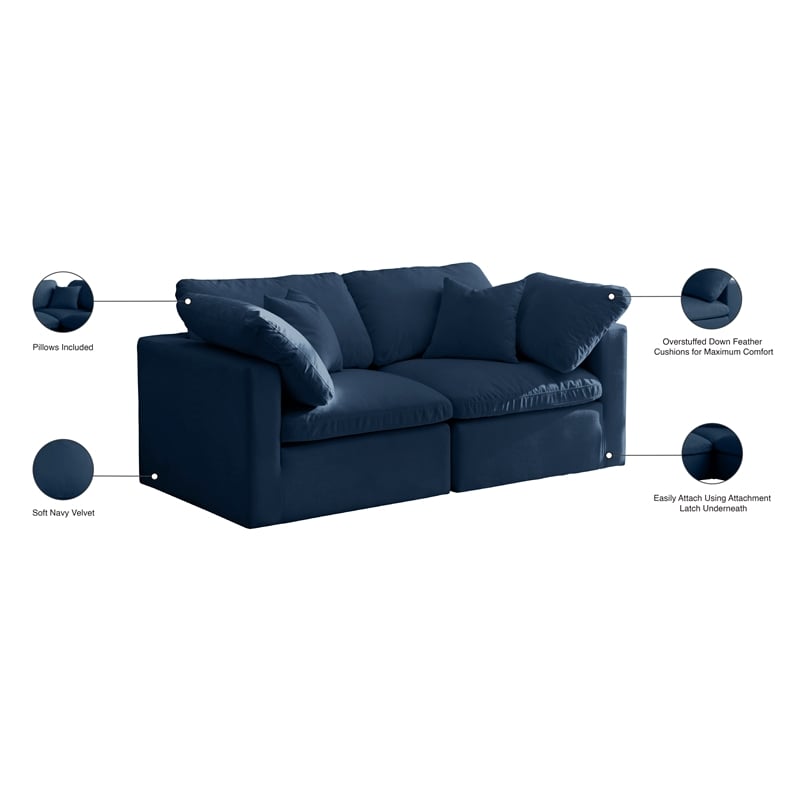 Meridian Furniture Plush Standard Navy Velvet Modular Sofa