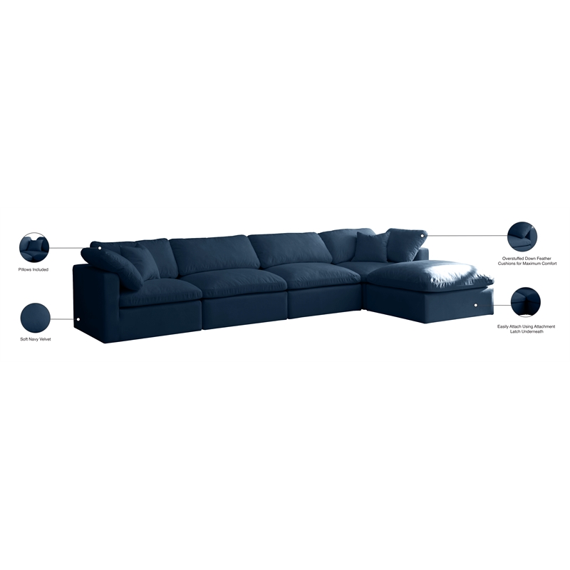 Meridian Furniture Plush Standard Navy Velvet Modular Sectional