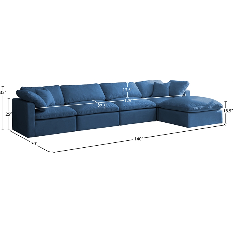 Meridian Furniture Plush Standard Navy Velvet Modular Sectional