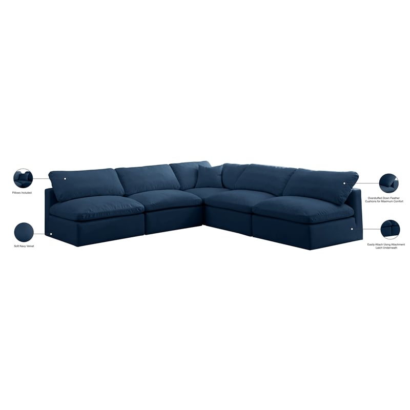 Meridian Furniture Plush Standard Navy Velvet Modular Sectional