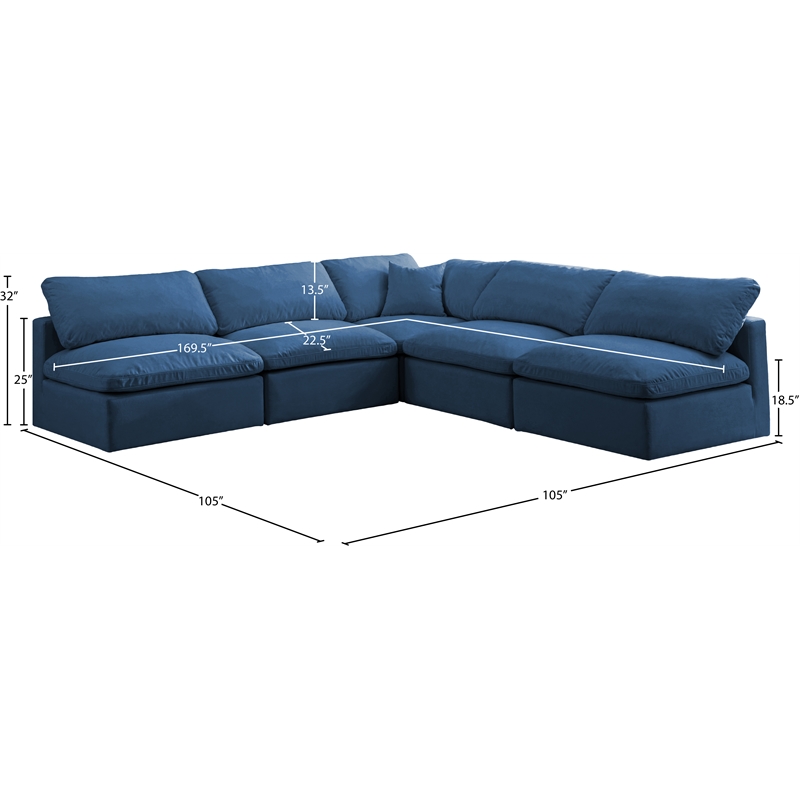 Meridian Furniture Plush Standard Navy Velvet Modular Sectional