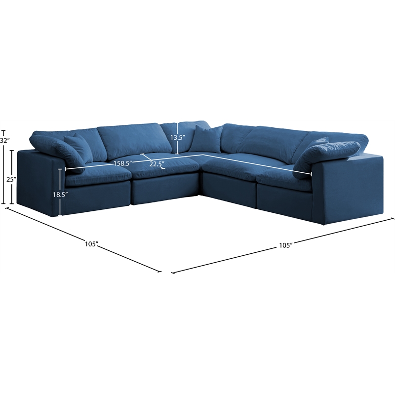 Meridian Furniture Plush Standard Navy Velvet Modular Sectional