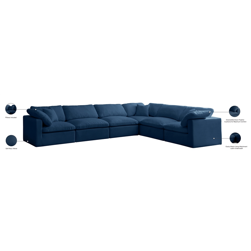 Meridian Furniture Plush Standard Navy Velvet Modular Sectional
