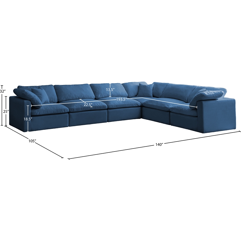 Meridian Furniture Plush Standard Navy Velvet Modular Sectional