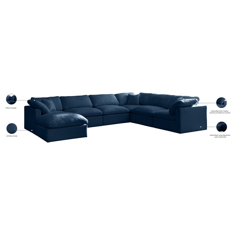 Meridian Furniture Plush Standard Navy Velvet Modular Sectional