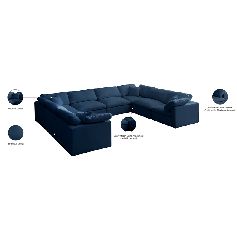 Meridian Furniture Plush Standard Navy Velvet Modular Sectional