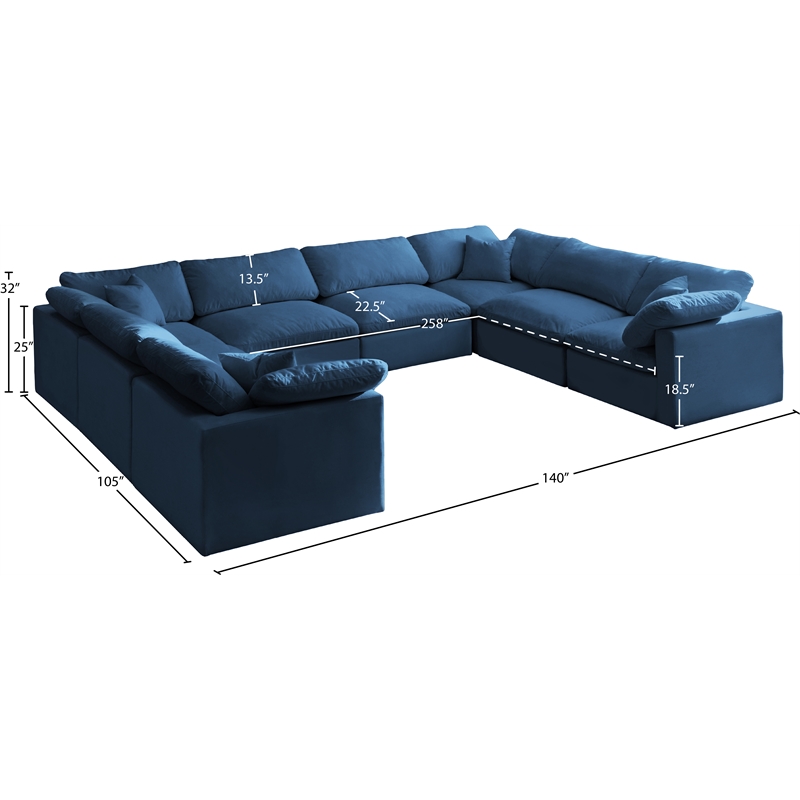 Meridian Furniture Plush Standard Navy Velvet Modular Sectional