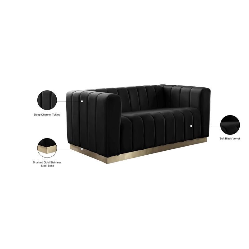Meridian Furniture Marlon Black Velvet Loveseat